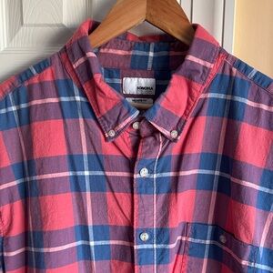 Men’s Sonoma Pink and Blue Plaid Short Sleeve Casual Button-Down Shirt, 3XL